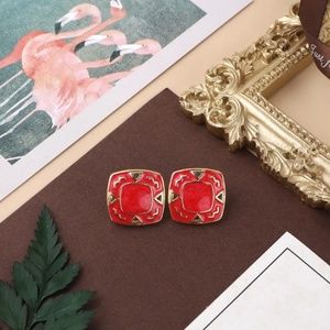 Red Button Southwestern Western Stud Earrings